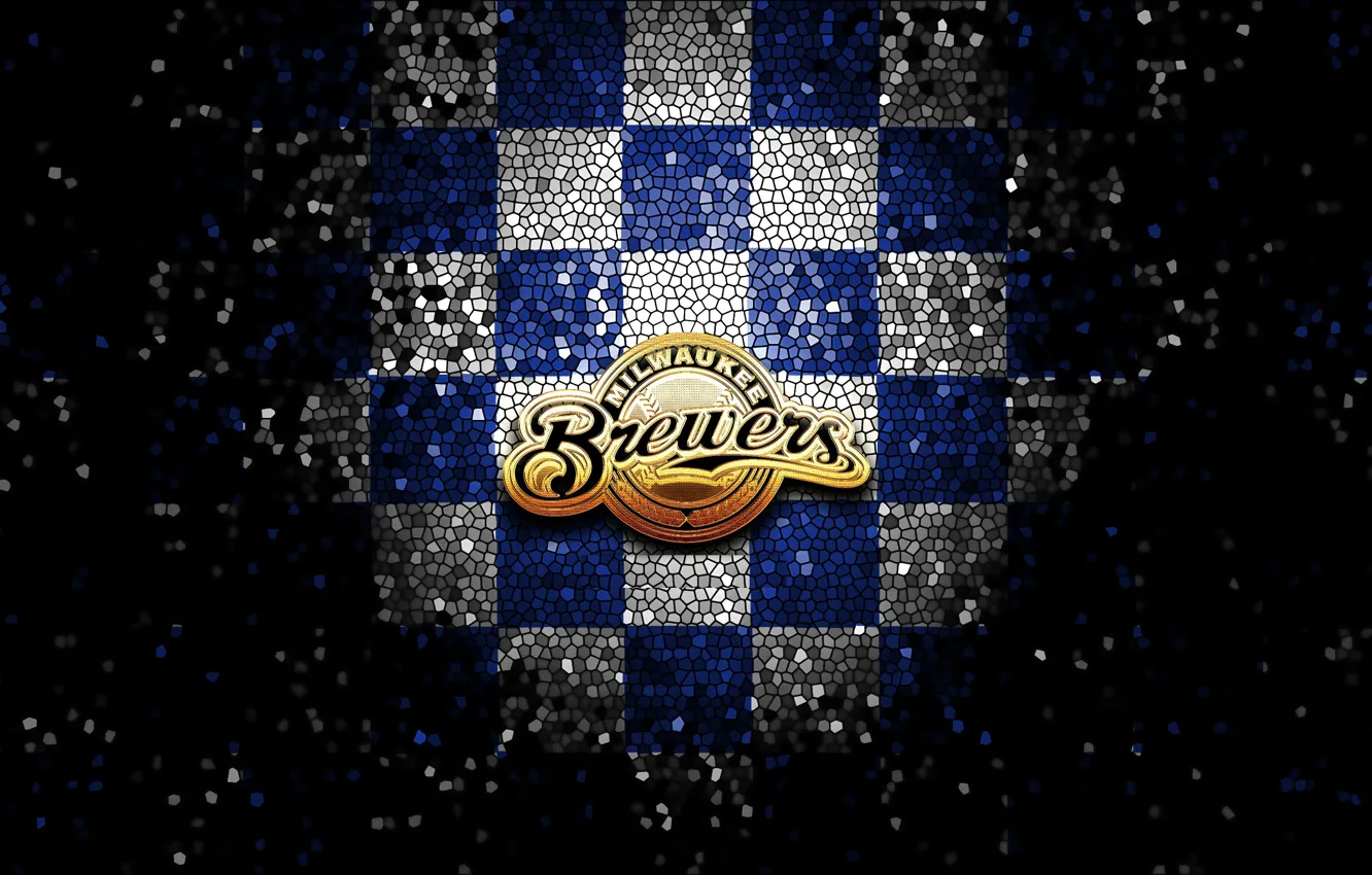 Photo wallpaper wallpaper, sport, logo, baseball, glitter, checkered, MLB, Milwaukee Brewers