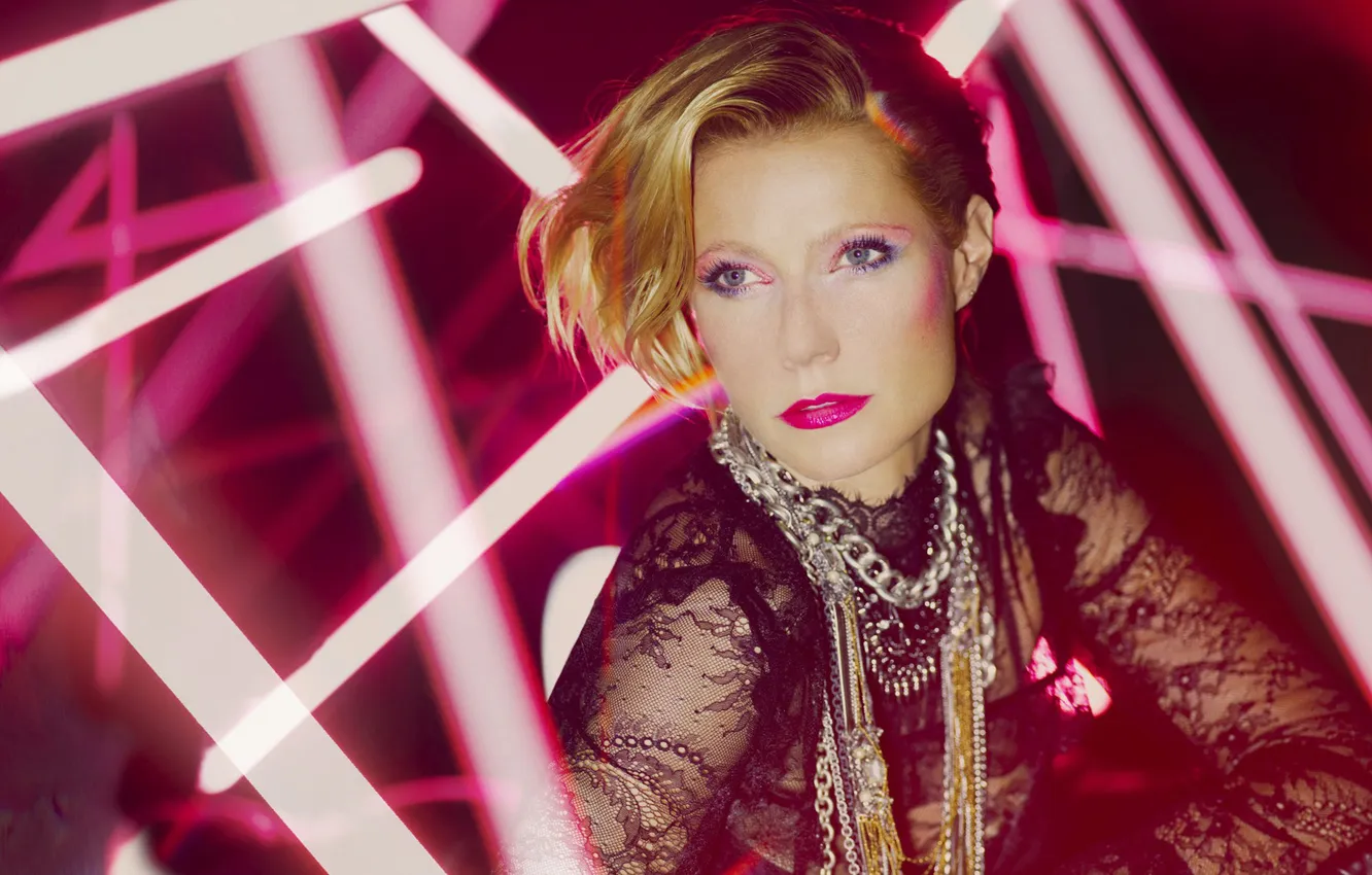 Photo wallpaper light, decoration, lights, model, neon, makeup, actress, hairstyle