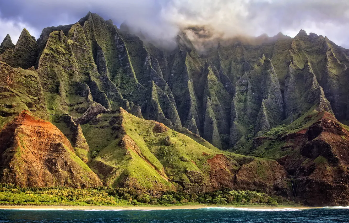 Photo wallpaper clouds, nature, the ocean, shore, island, Hawaii