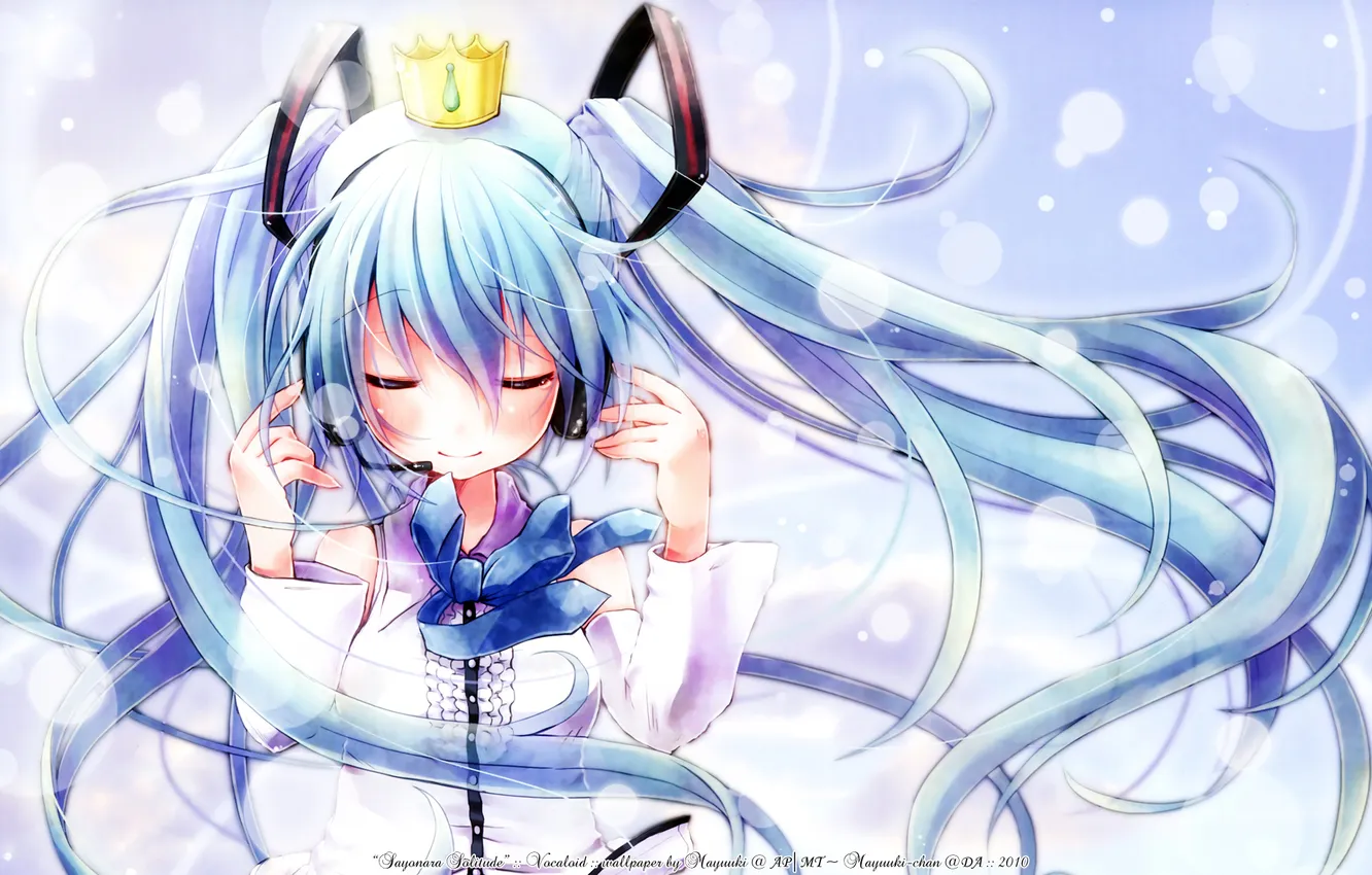 Photo wallpaper winter, girl, crown, art, microphone, vocaloid, Vocaloid, yuki miku