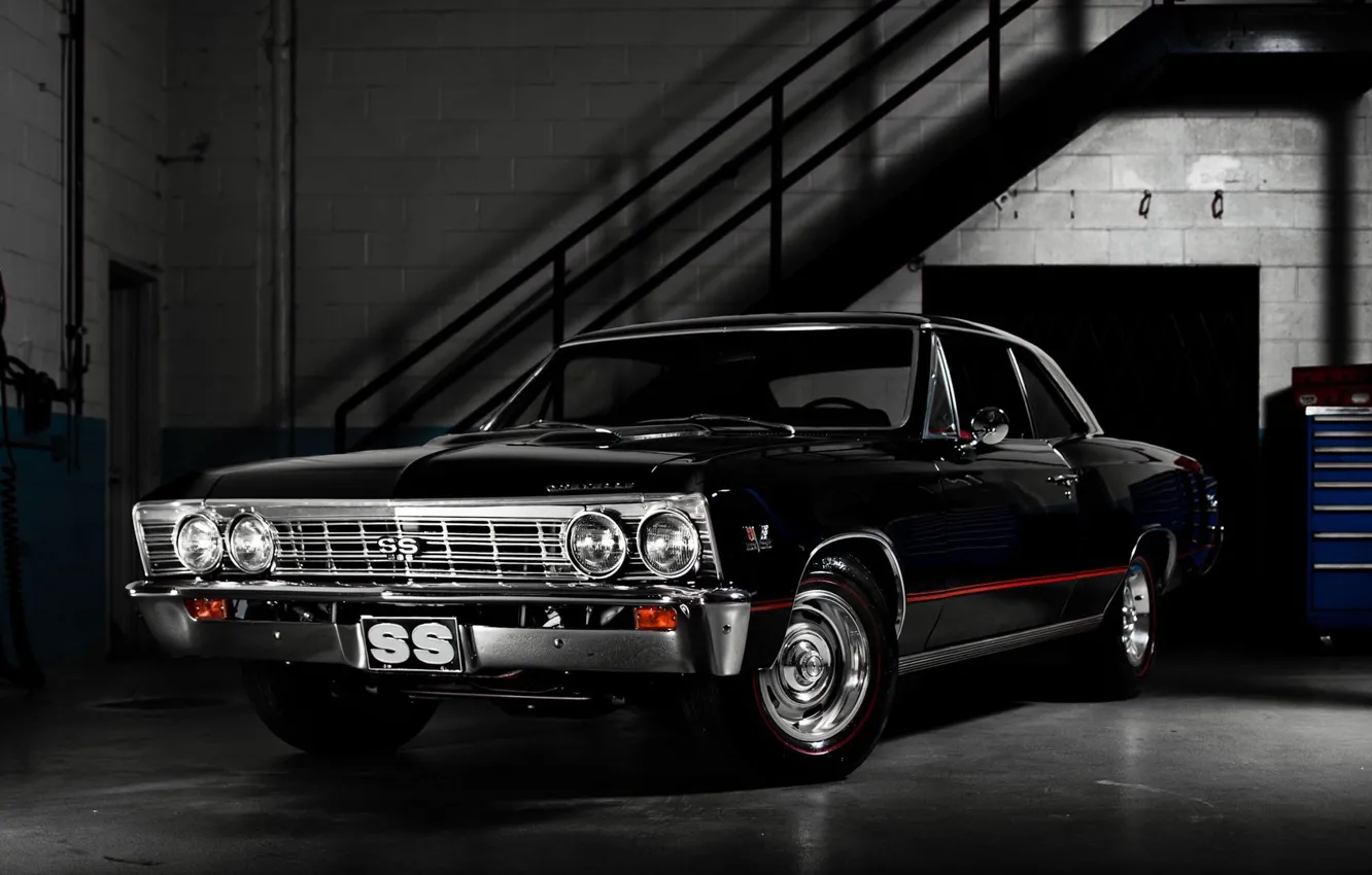 Photo wallpaper garage, twilight, chevrolet, muscle car, Chevrolet, chevelle ss