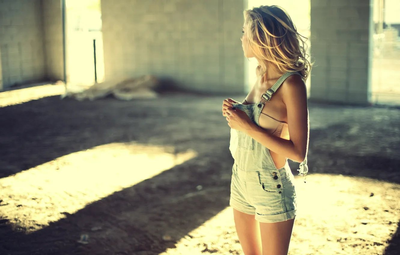 Photo wallpaper girl, the sun, model, shorts, jeans, blonde, jumpsuit, Rachel Ann Yampolsky