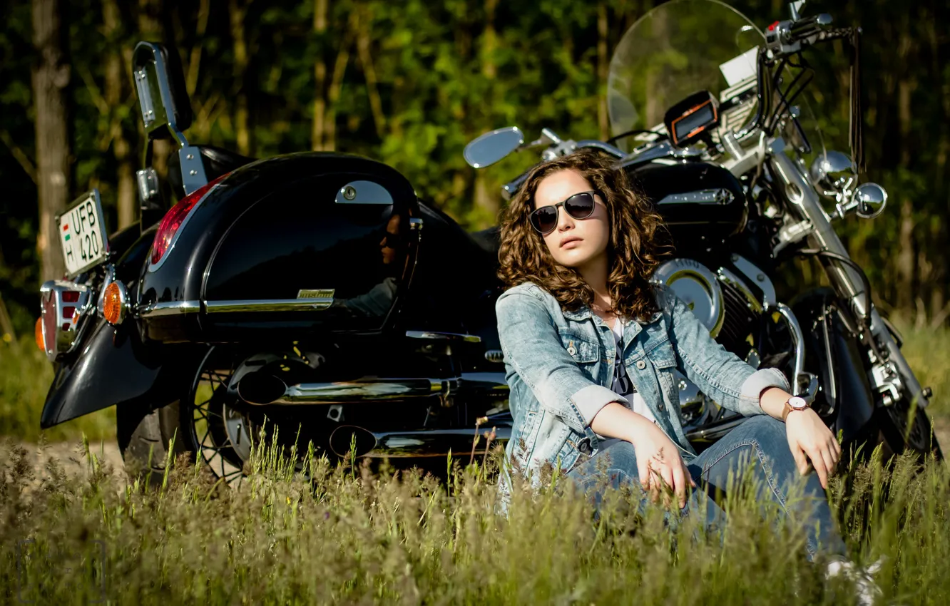 Photo wallpaper girl, nature, motorcycle