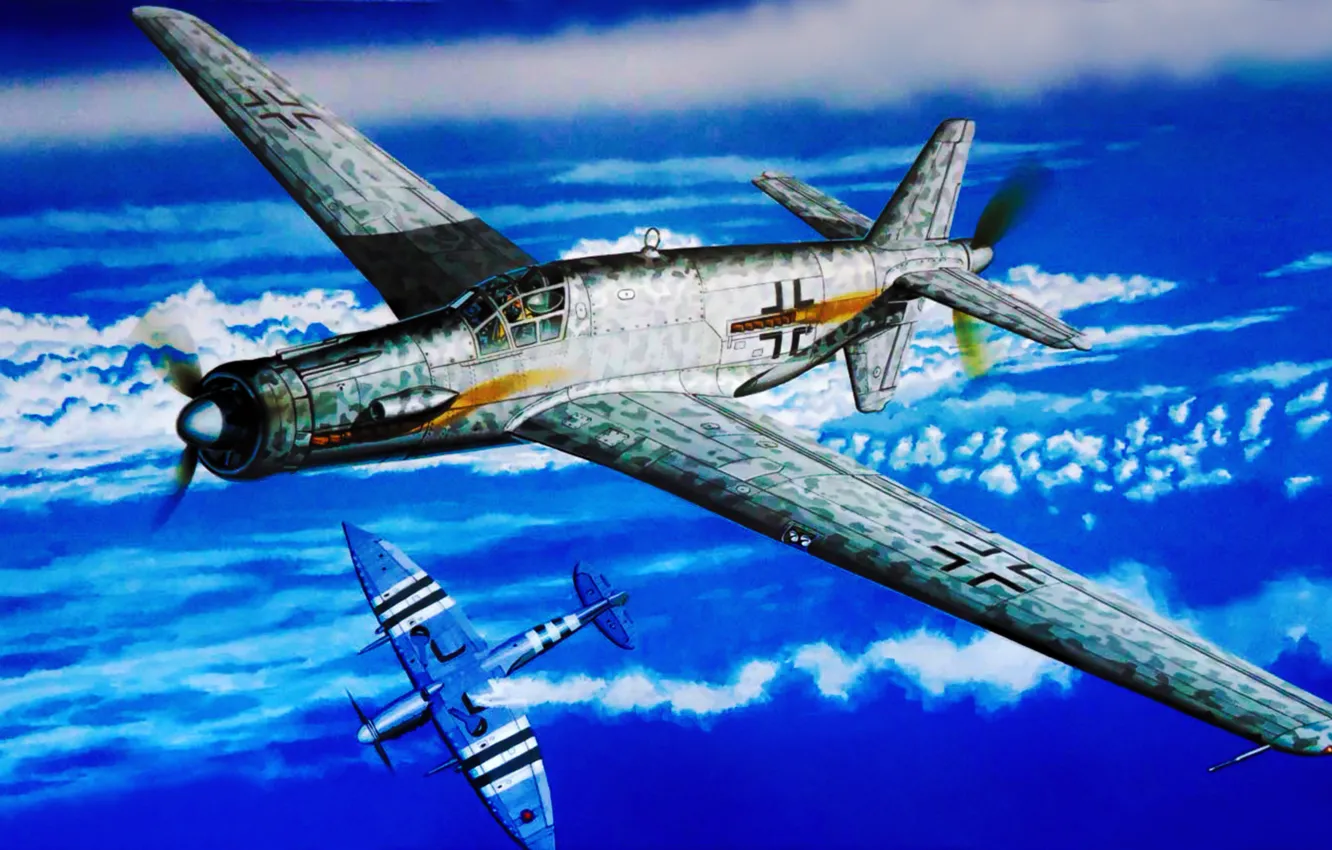 Photo wallpaper fighter, war, art, airplane, painting, ww2, Do-335B-4