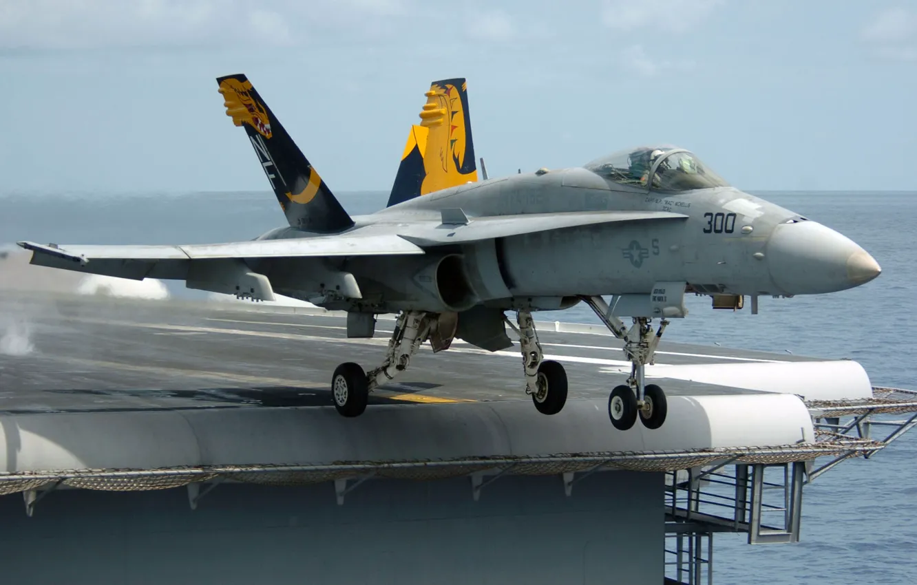 Photo wallpaper fighter, the rise, Super Hornet, F-18, carrier.