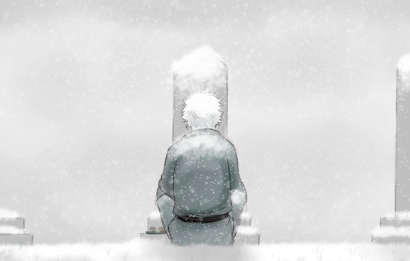 Photo wallpaper snow, graves, guy, Gintama, Gintama