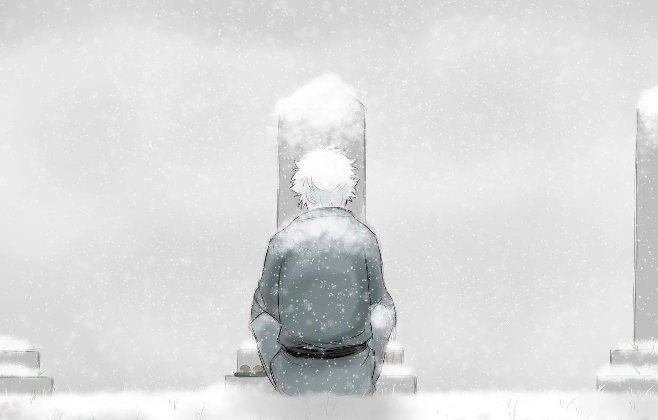 Photo wallpaper snow, graves, guy, gintama, Gintama