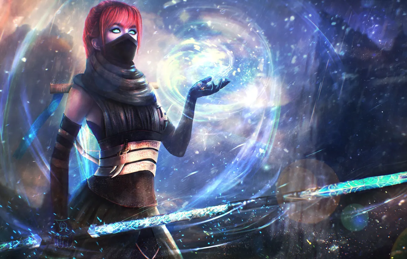 Photo wallpaper girl, magic, sword, art, MAG, red, Guild Wars 2