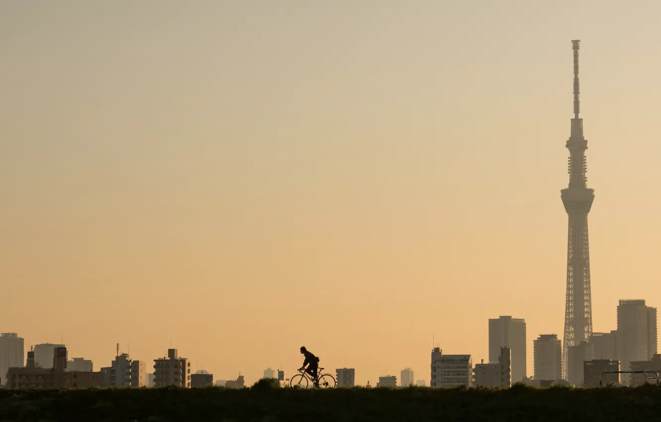 Photo wallpaper the city, morning, cyclist, Tokyo, Higashiyotsugi 3-Chome