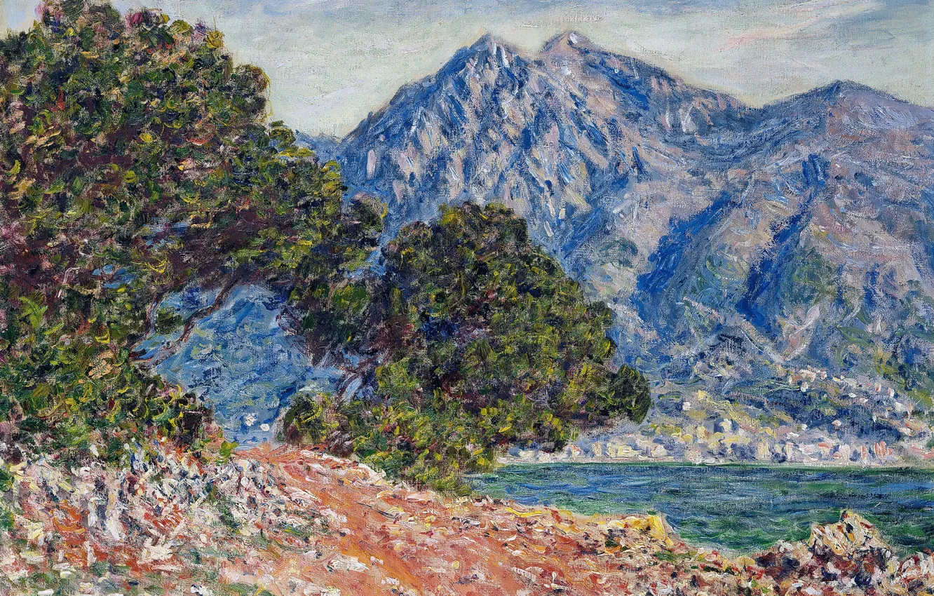 Photo wallpaper sea, trees, landscape, mountains, picture, Claude Monet, Cape Martin