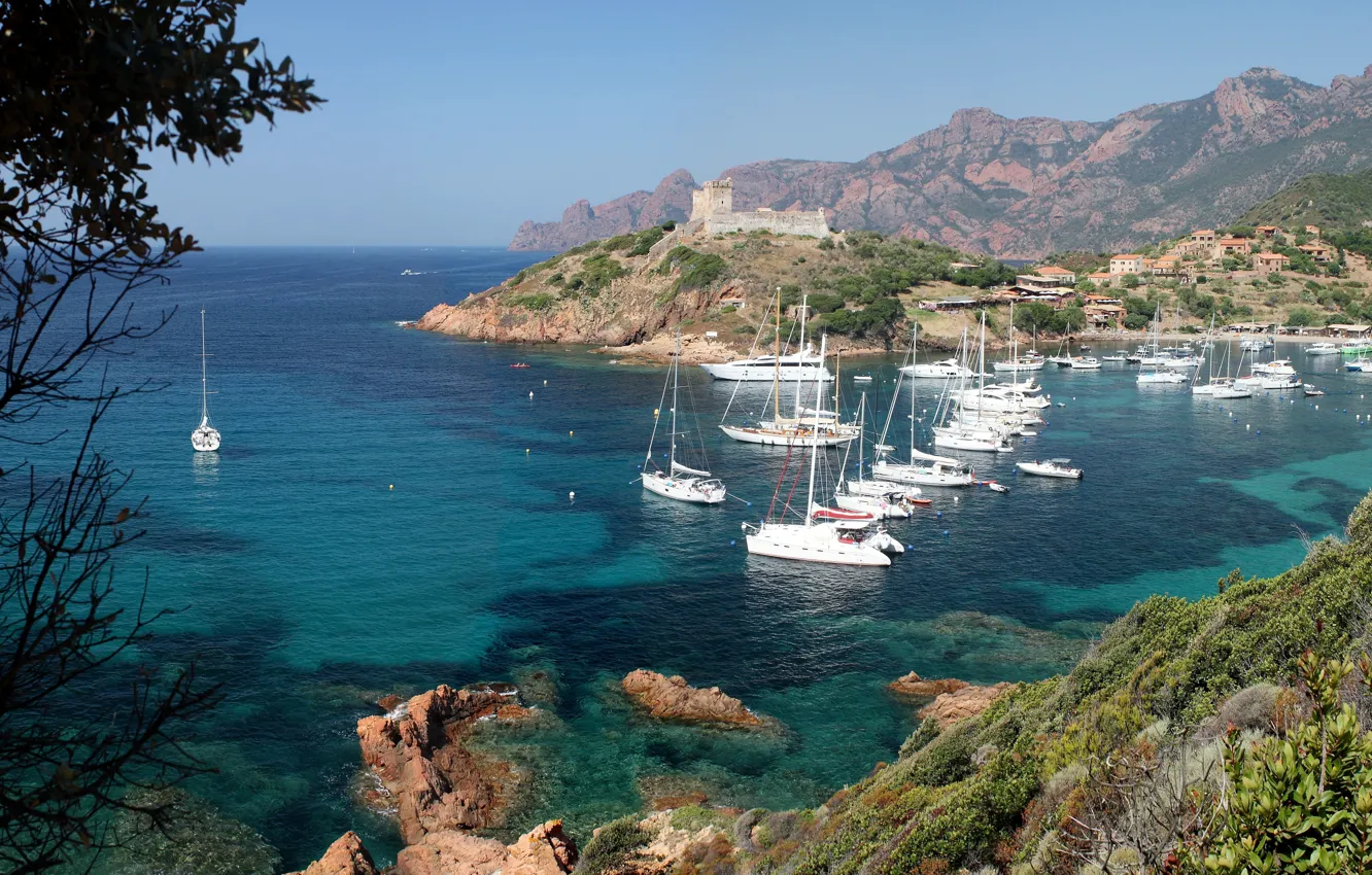 Photo wallpaper sea, Bay, yachts, Corsica