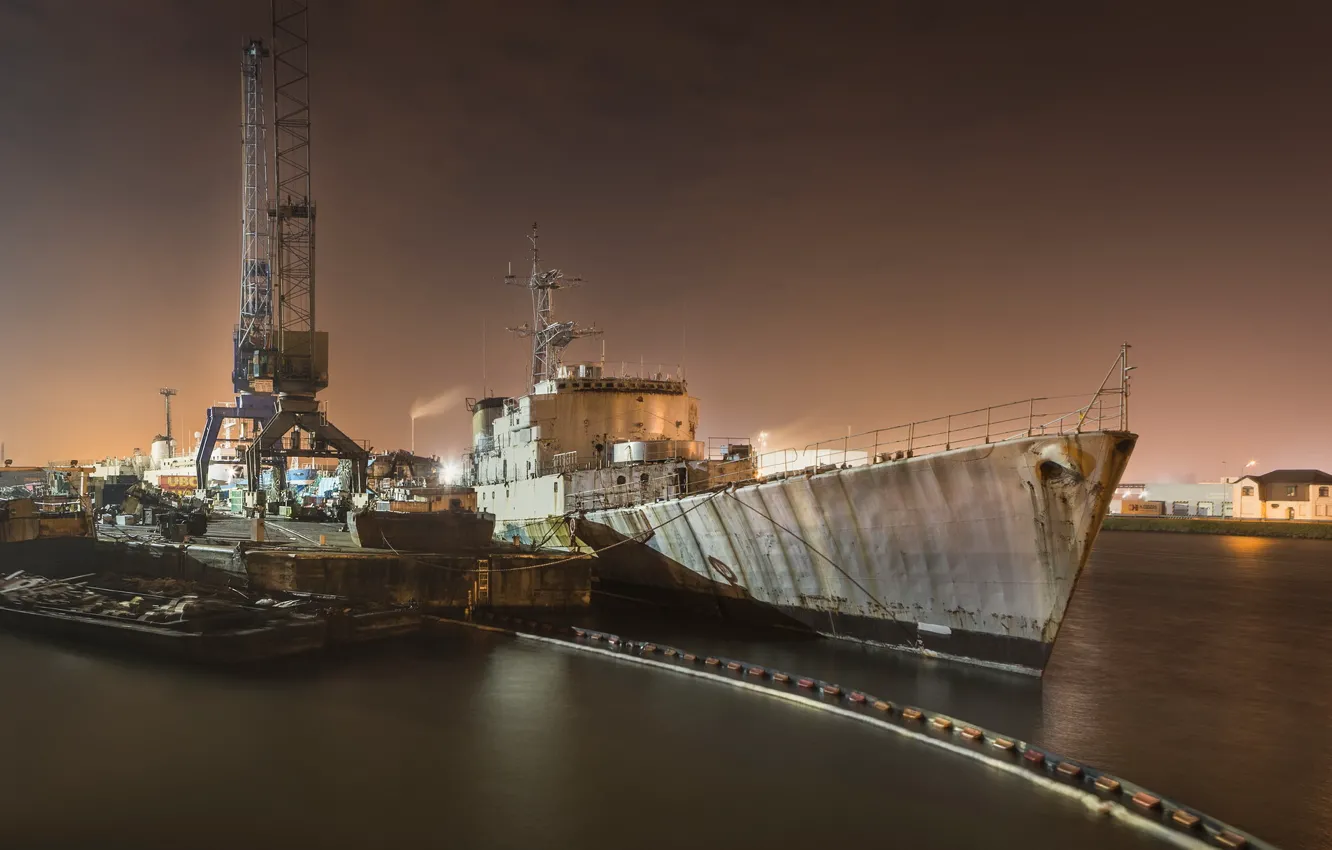 Photo wallpaper night, ship, port