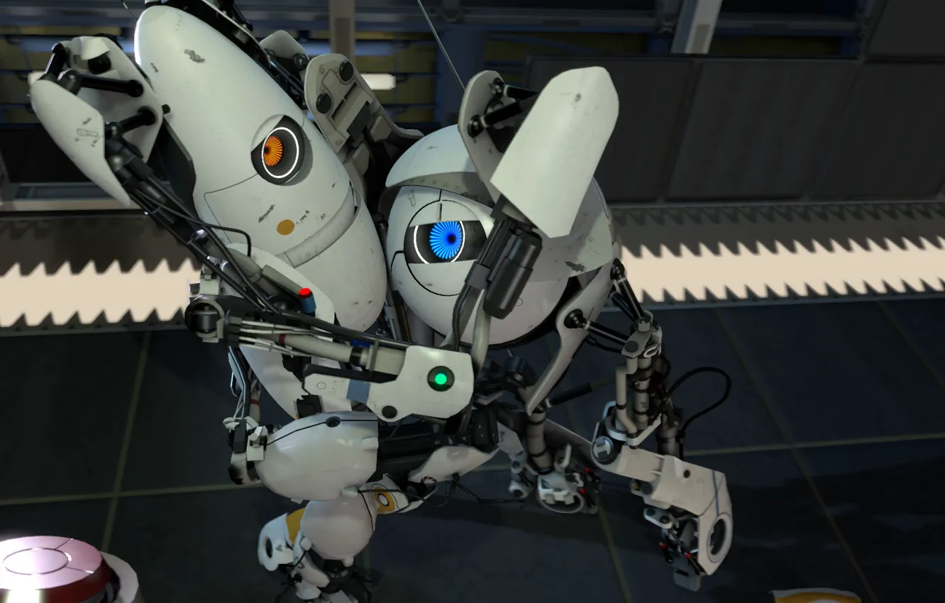 Photo wallpaper robot, Portal, laboratory, Portal 2, hug