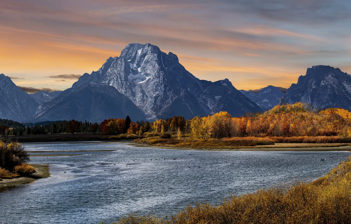 Photo wallpaper autumn, mountains, river