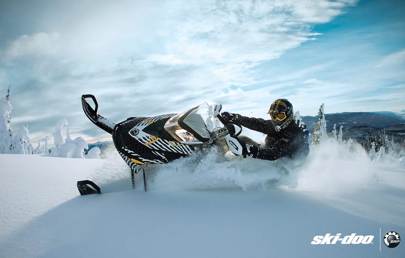 Photo wallpaper forest, snow, sport, snow, snowmobile, Sport, 600, backcountry