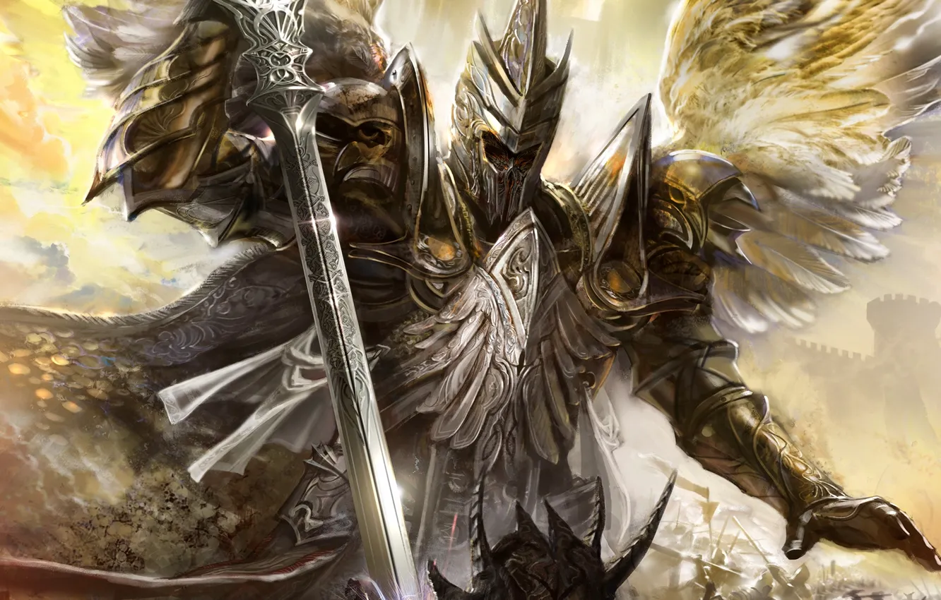 Photo wallpaper wings, sword, armor, Angel, blow, battle