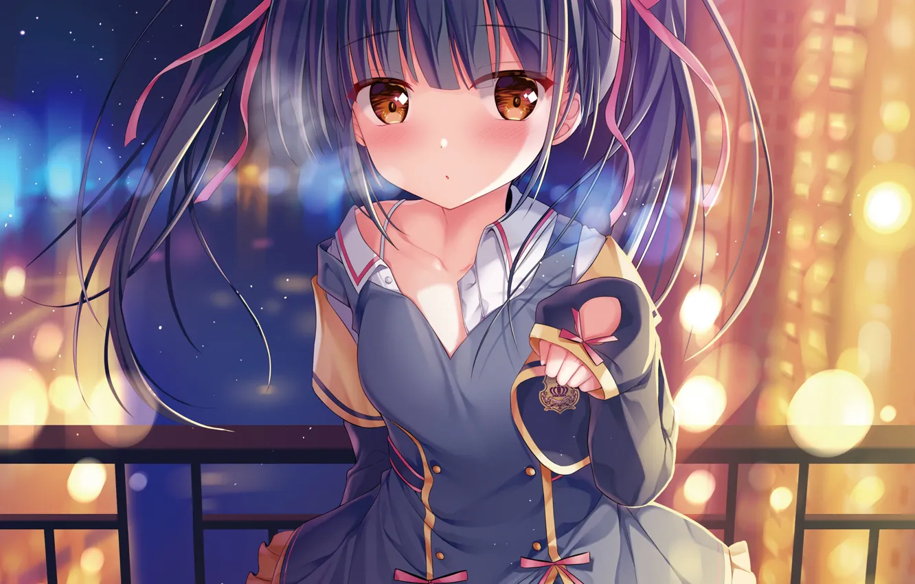 Photo wallpaper girl, long hair, dress, brown eyes, anime, beautiful, twintails, pretty