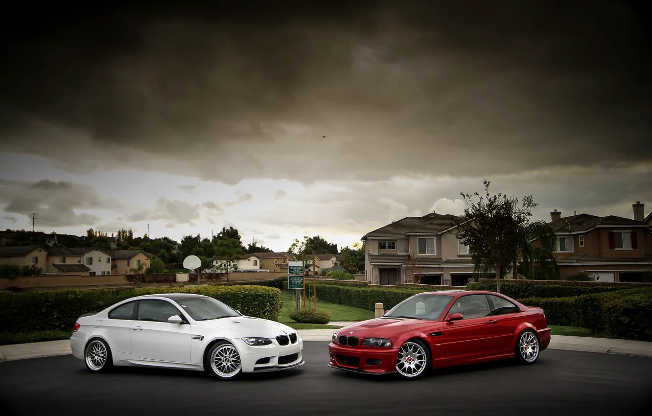 Photo wallpaper white, the sky, red, clouds, bmw, BMW, home, red