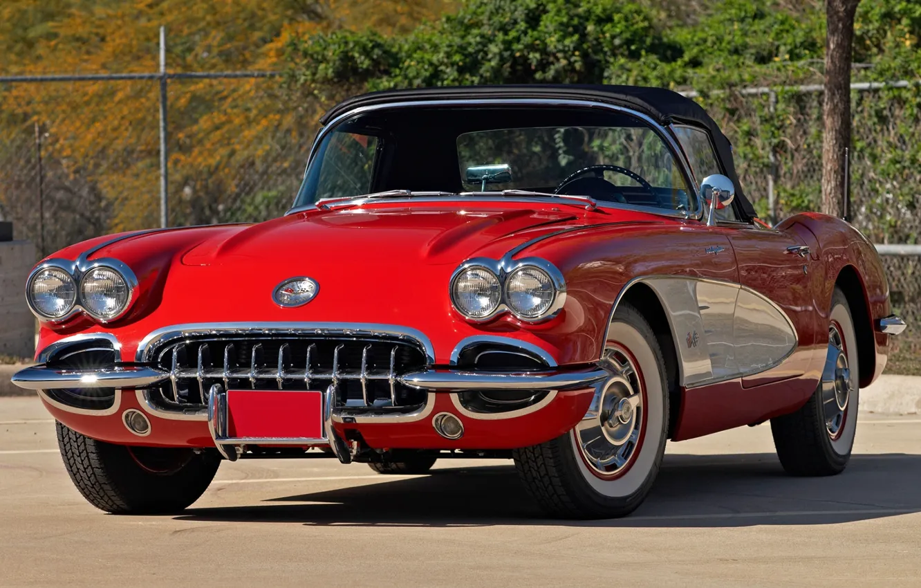 Photo wallpaper red, Corvette, Chevrolet, Chevrolet, the front, 1959, Corvette