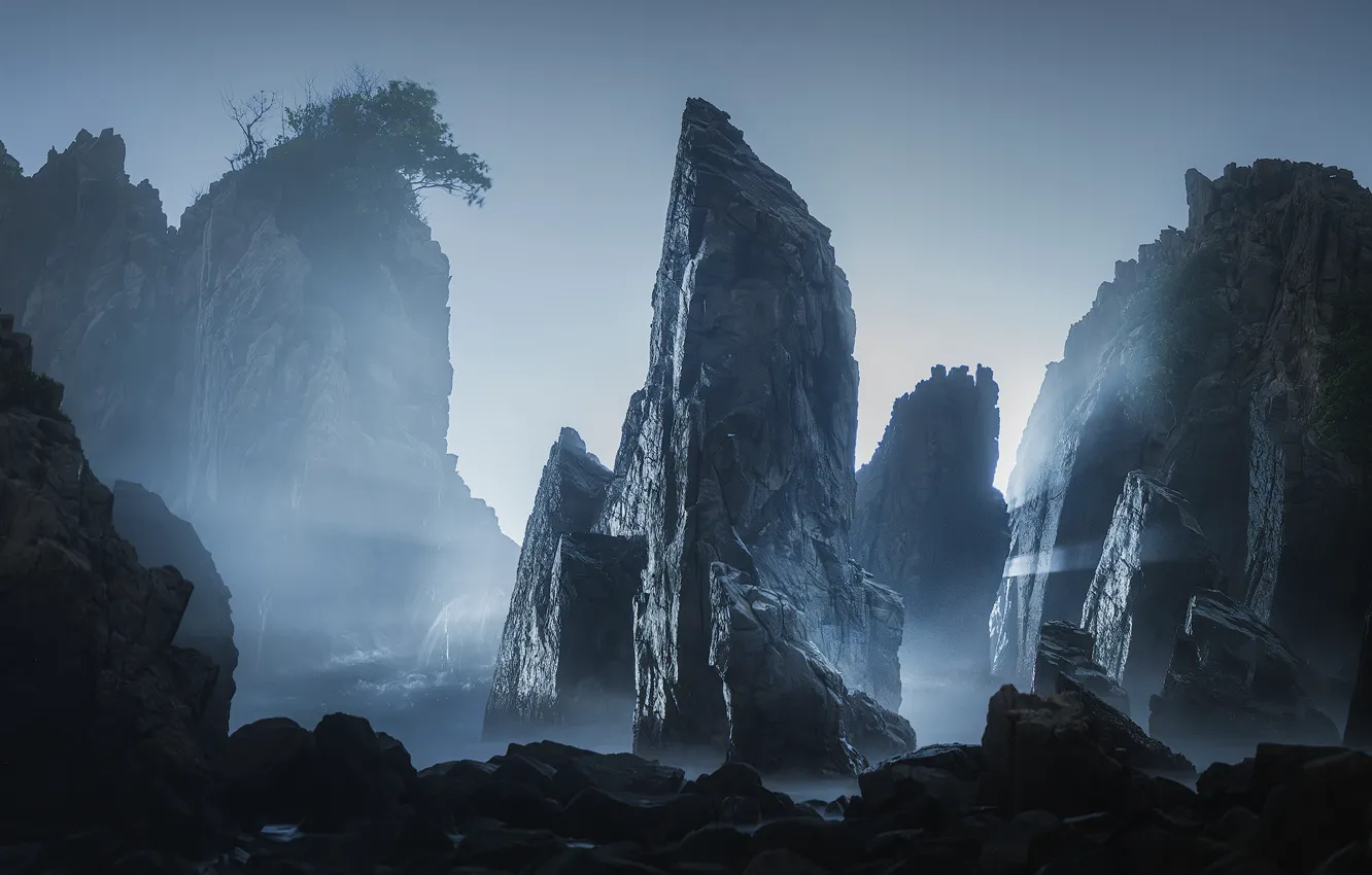 Photo wallpaper the sky, water, landscape, nature, rocks, element, Indonesia, photographer