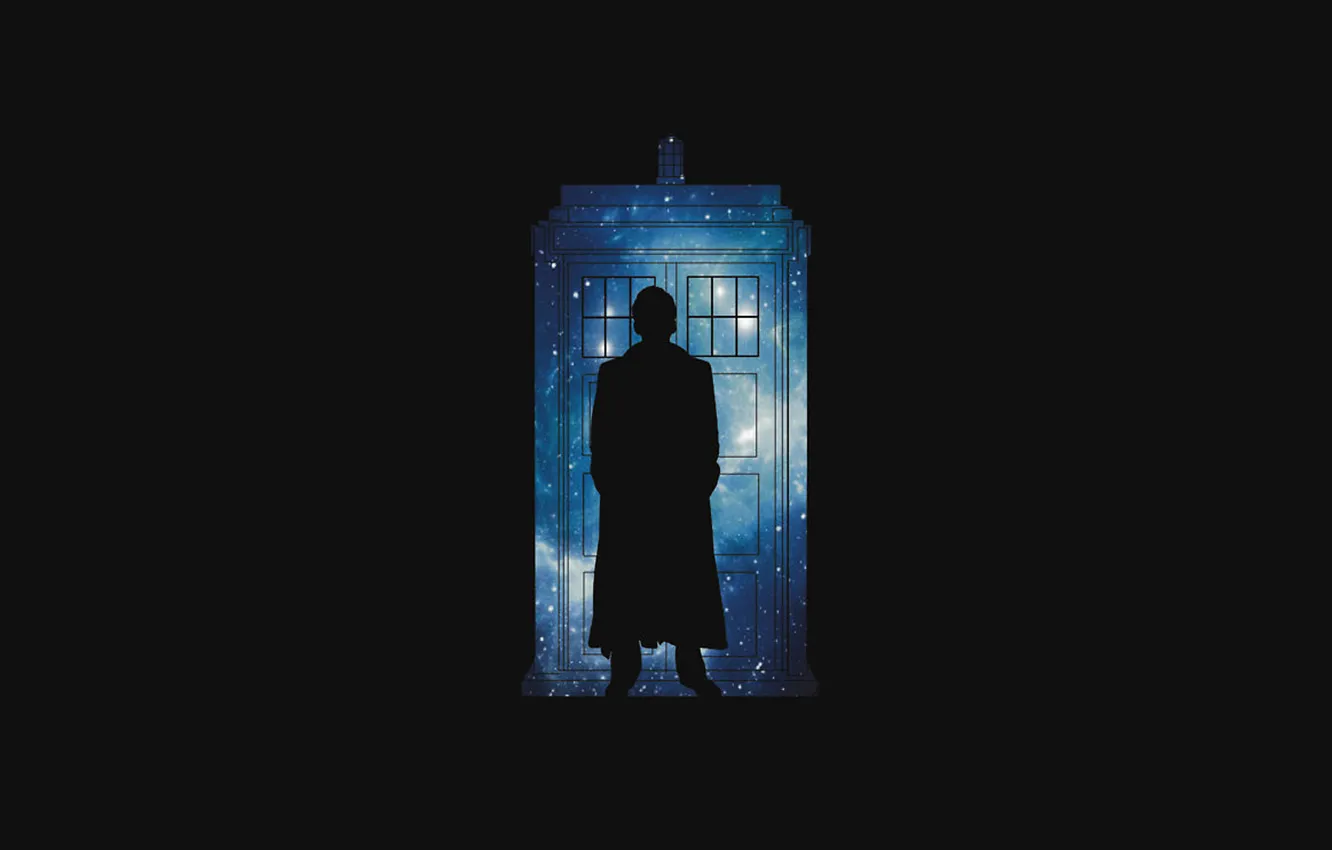 Photo wallpaper space, stars, silhouette, black background, Doctor Who, Doctor Who, The TARDIS, BBC