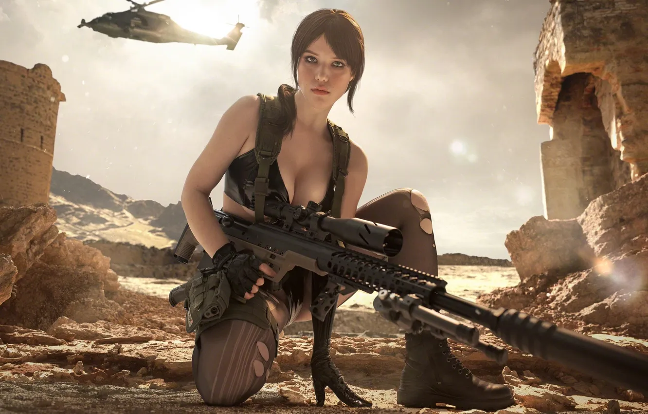Photo wallpaper girl, weapon, games, rifle, warrior