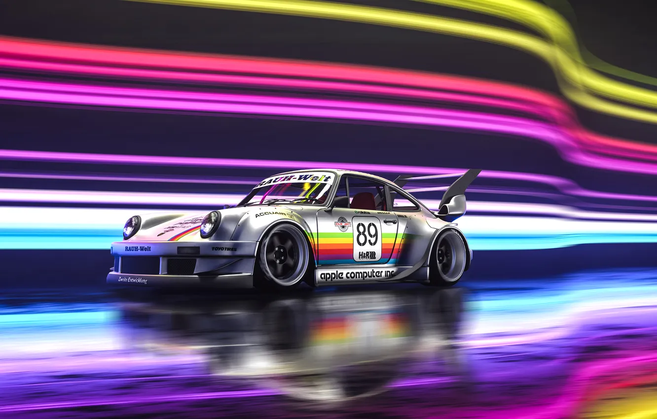 Photo wallpaper lights, colorful, Porsche, rain, Porsche 911, reflection, headlights, sports car