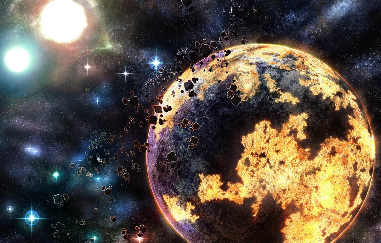 Photo wallpaper fire, yellow, planet