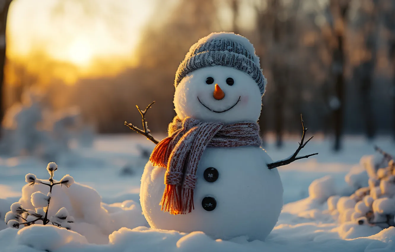 Photo wallpaper winter, snow, new year, Christmas, snowman, Christmas, winter, snow