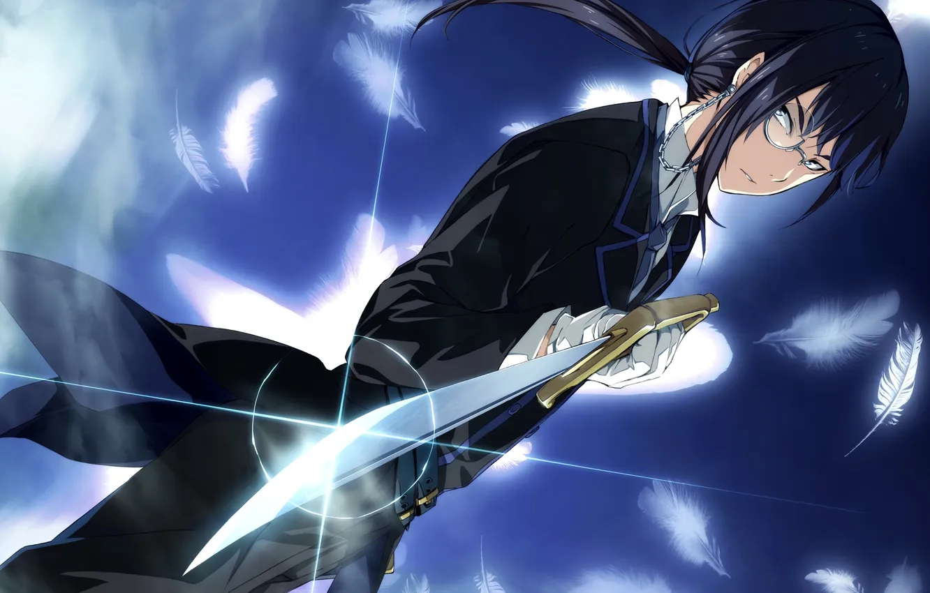 Photo wallpaper sword, feathers, art, guy, g yuusuke, game cg, sousyu sensinkan-gakuen hachimyoujin, hiiragi age