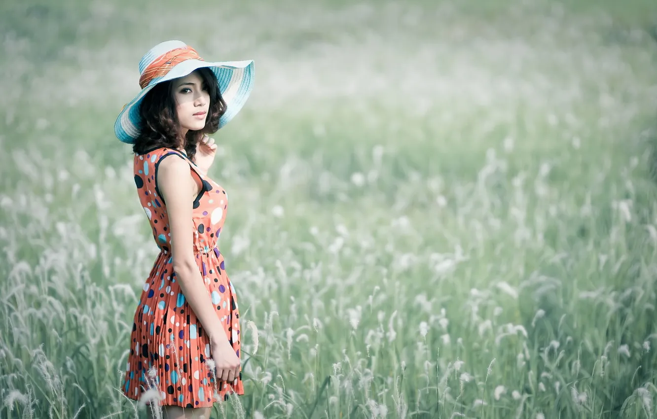 Photo wallpaper girl, hat, Asian