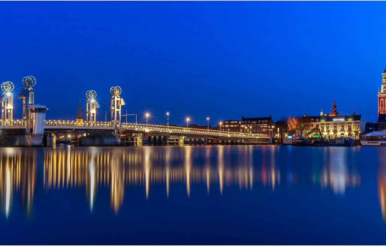 Photo wallpaper night, lights, Netherlands, Holland, Netherlands, Kampen, Overyssel