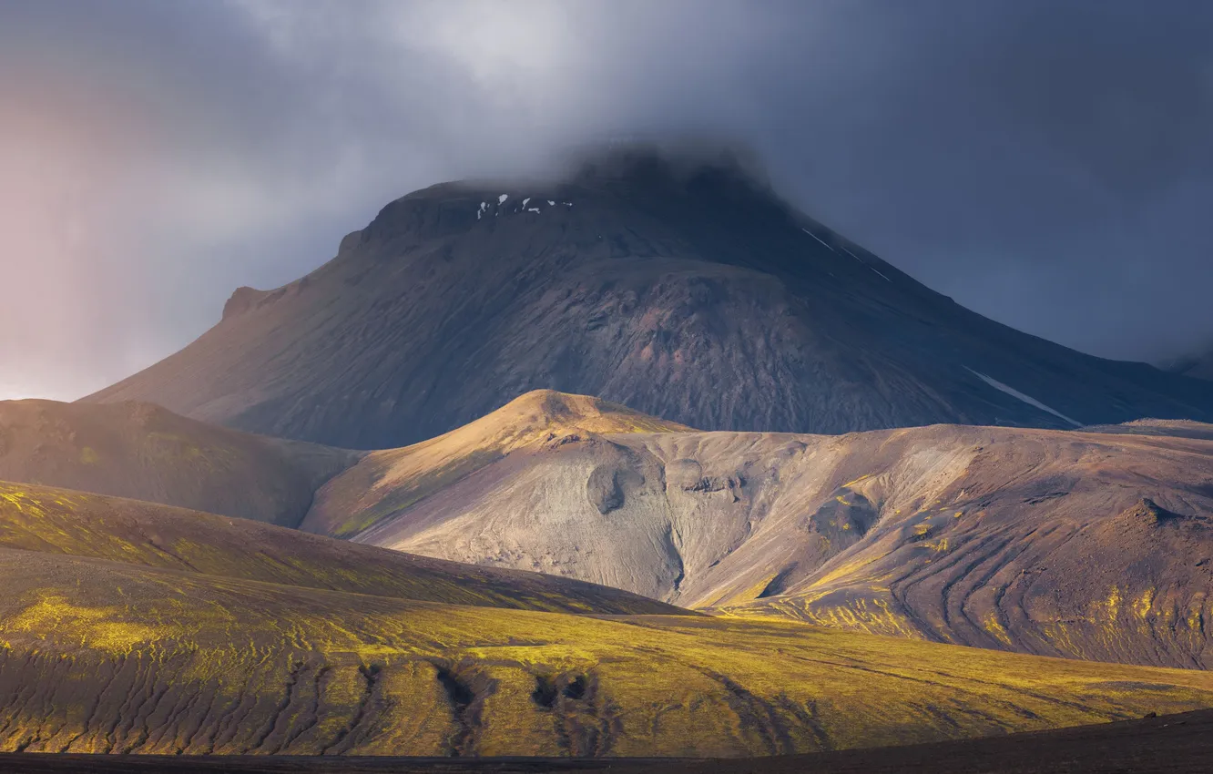 Photo wallpaper the sky, clouds, the volcano, horizon, Patrick, Layers, Layers