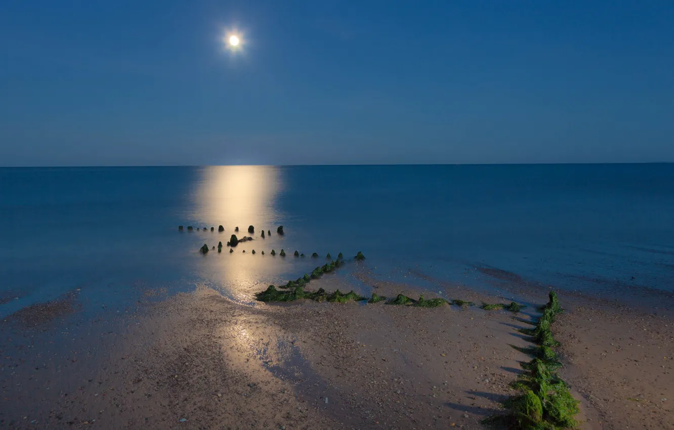 Photo wallpaper sea, landscape, night