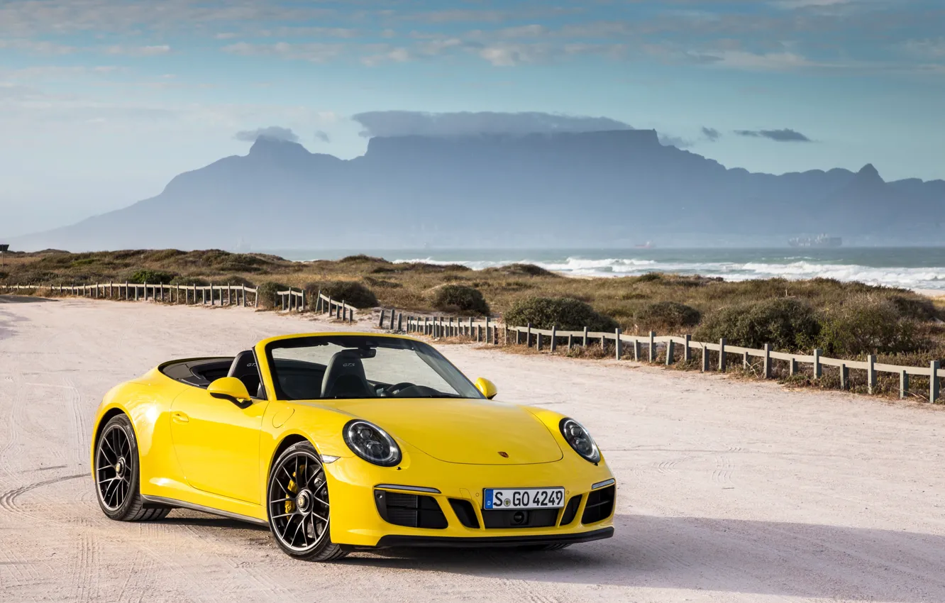 Photo wallpaper Yellow, 911, Porsche, Convertible, Carrera, Cars, GTS, Cabriolet