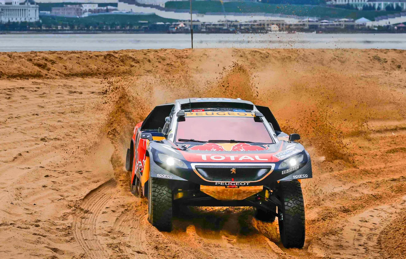 Photo wallpaper Sand, 2008, Sport, Speed, Race, Dirt, Peugeot, Lights