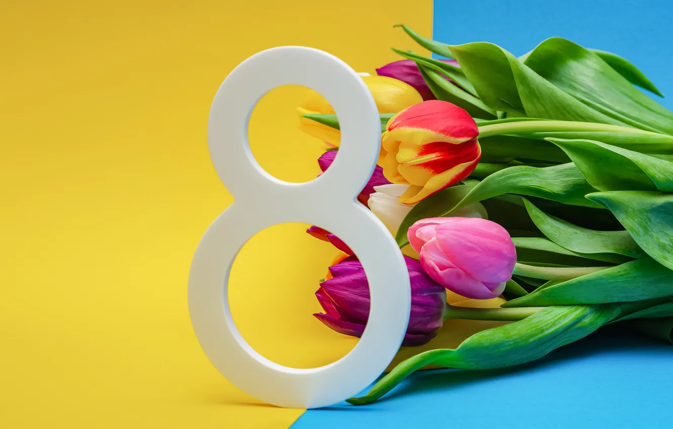 Photo wallpaper flowers, colorful, figures, tulips, March 8, flowers, tulips, spring