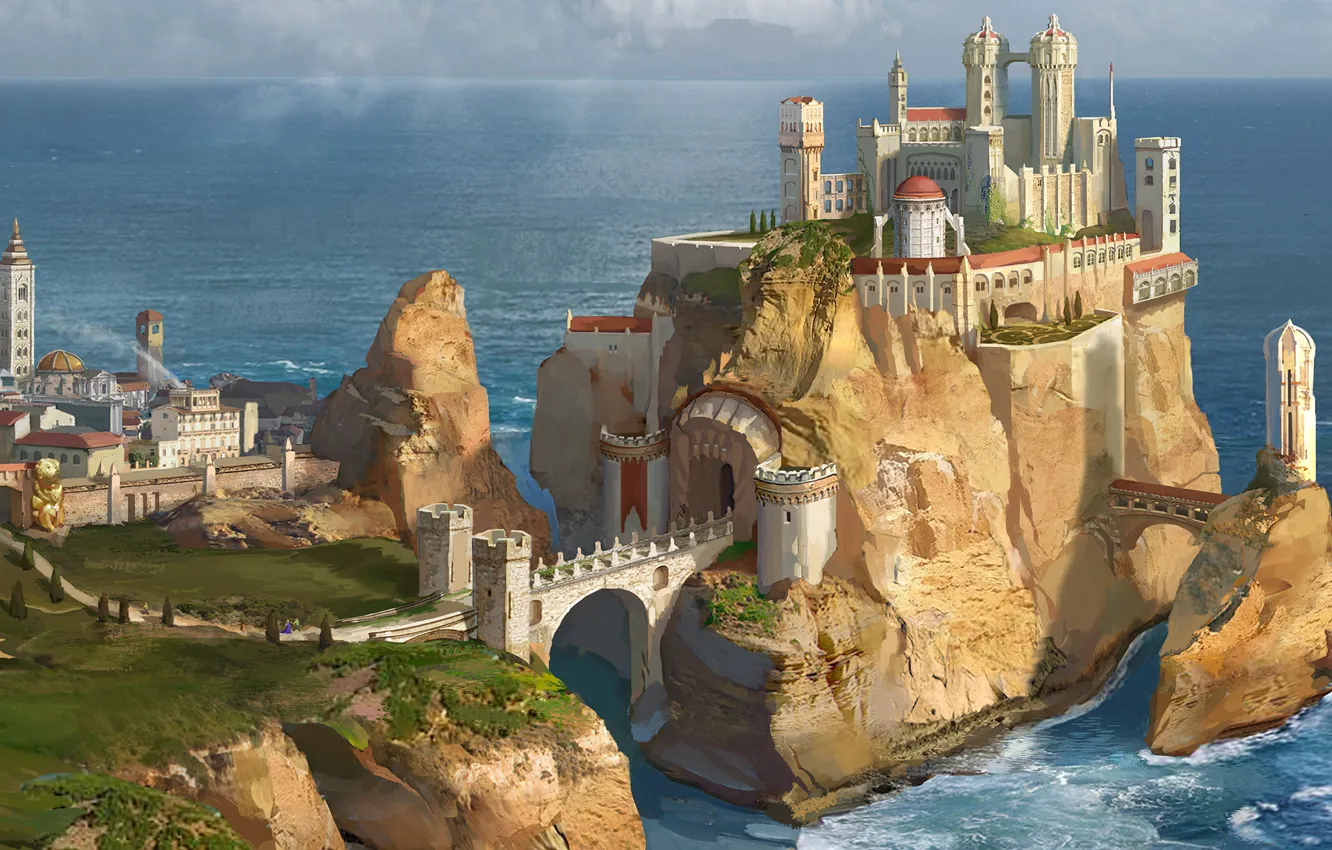 Photo wallpaper sea, castle, rocks, shore, art, A Song of Ice and Fire, A song of Ice …