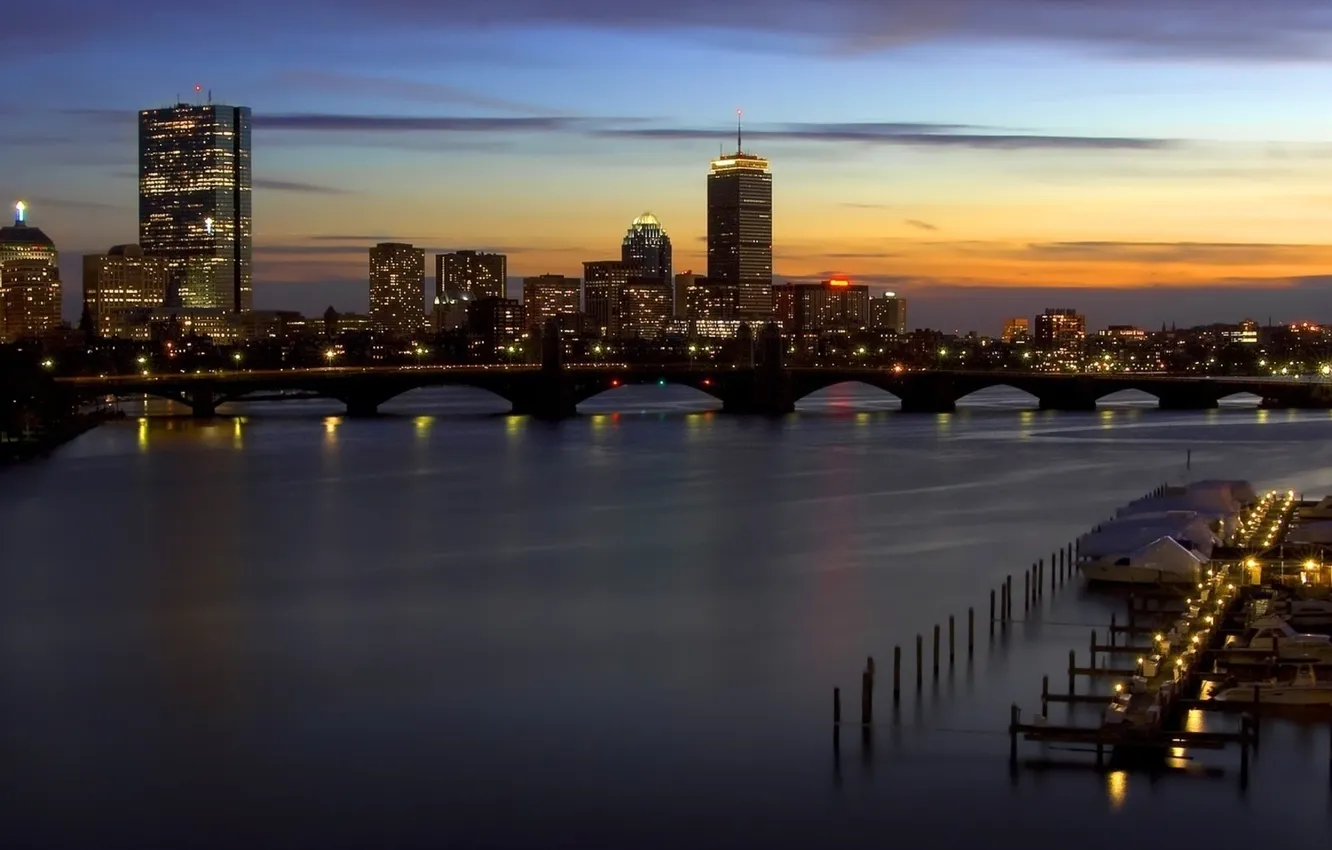Photo wallpaper sunset, the city, Sunset, Boston, Boston, Massachusetts, Massachusetts