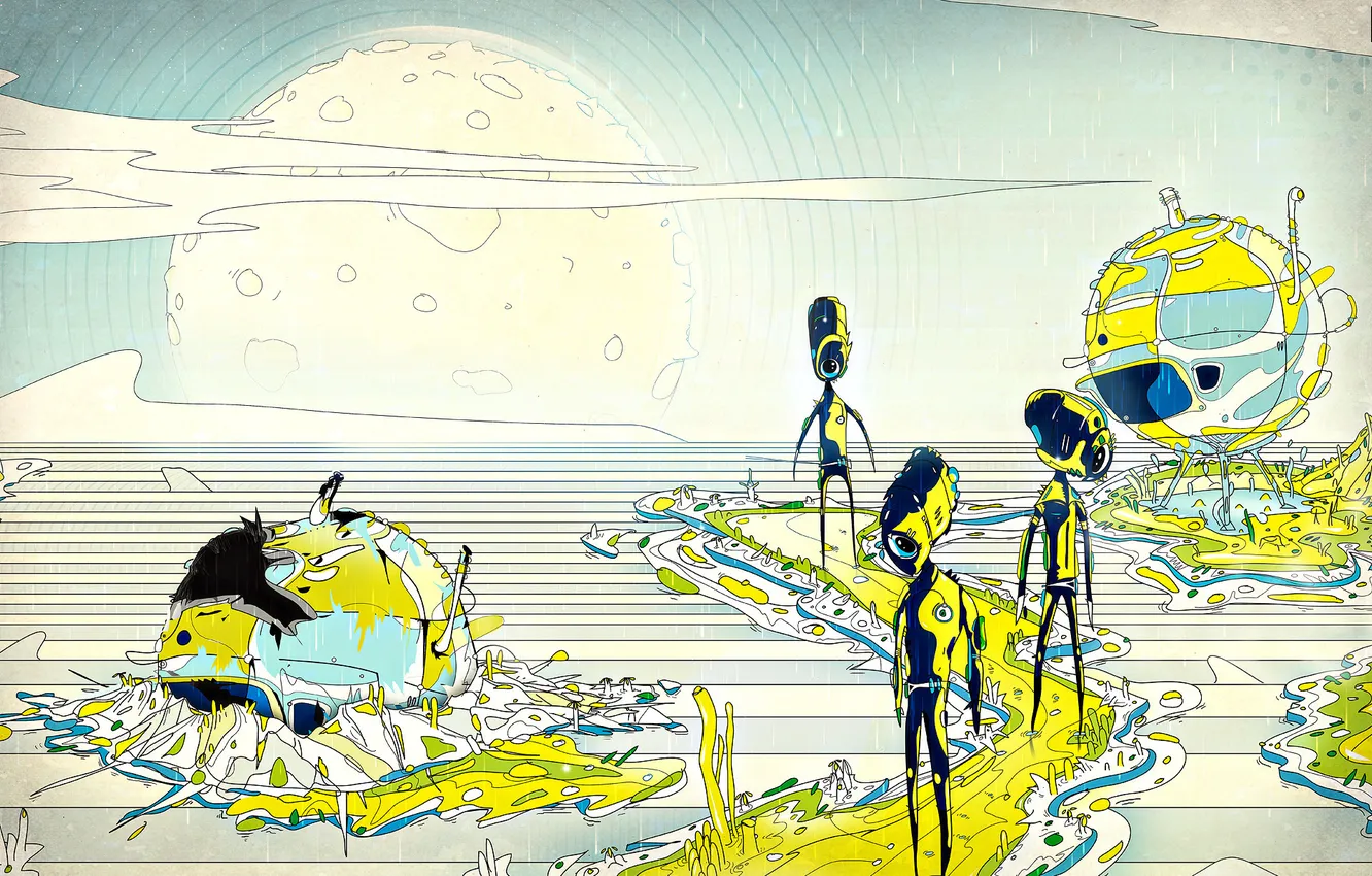 Photo wallpaper ship, planet, alien, Matei Apostolescu, rescue