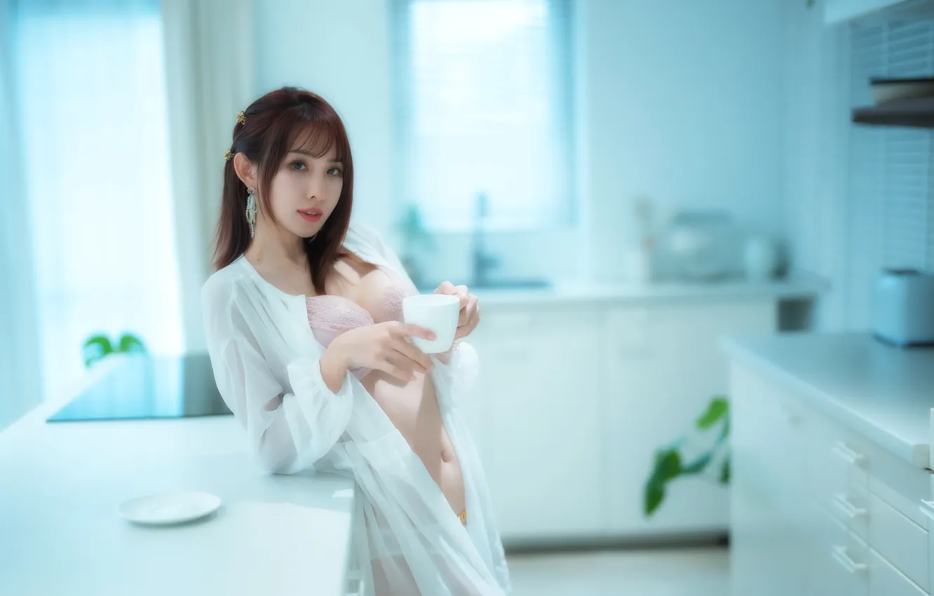 Photo wallpaper girl, Cup, Asian