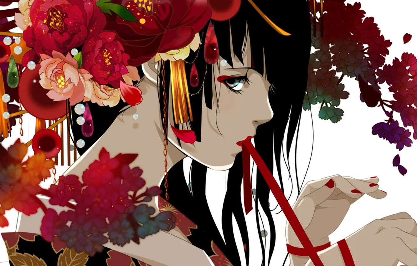 Photo wallpaper look, girl, flowers
