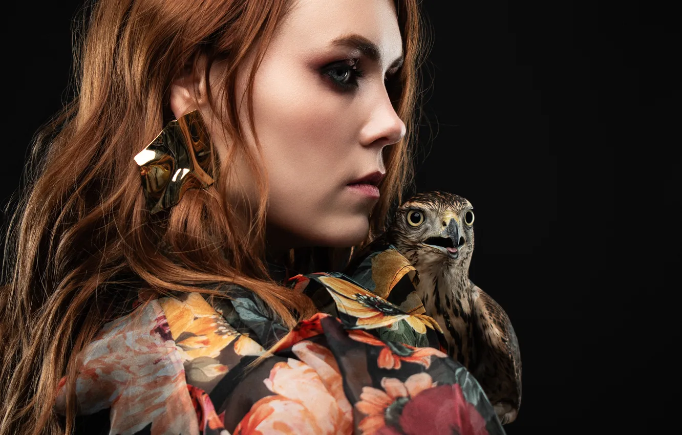 Photo wallpaper Eagle, woman, bird