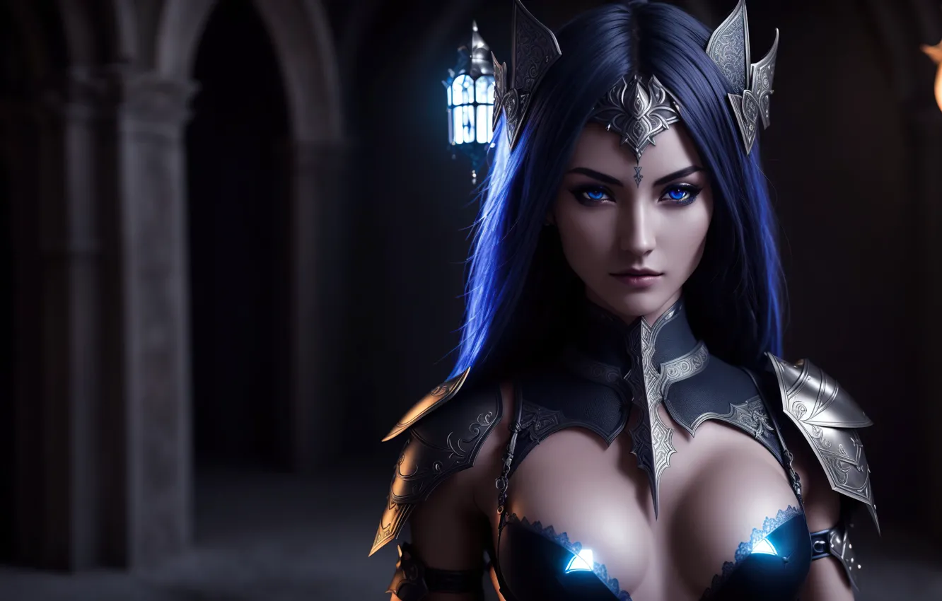 Photo wallpaper girl, fantasy, armor, art, Stable Diffusion, Neuronet, AI Art, original ai-artwork