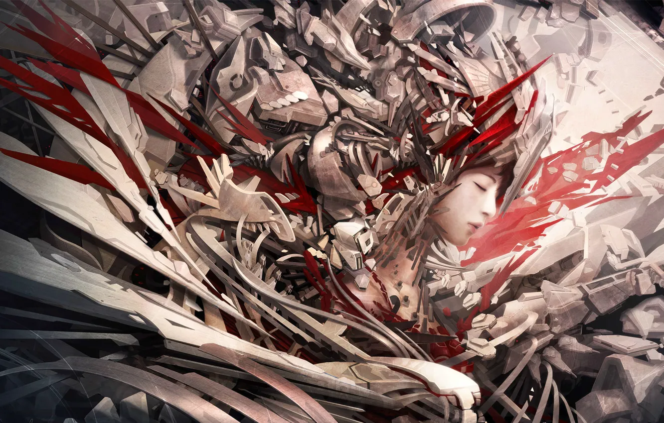 Photo wallpaper face, cyborg, Android, awakening, hi-tech