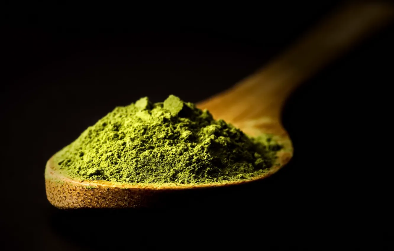 Photo wallpaper macro, spoon, matcha tea