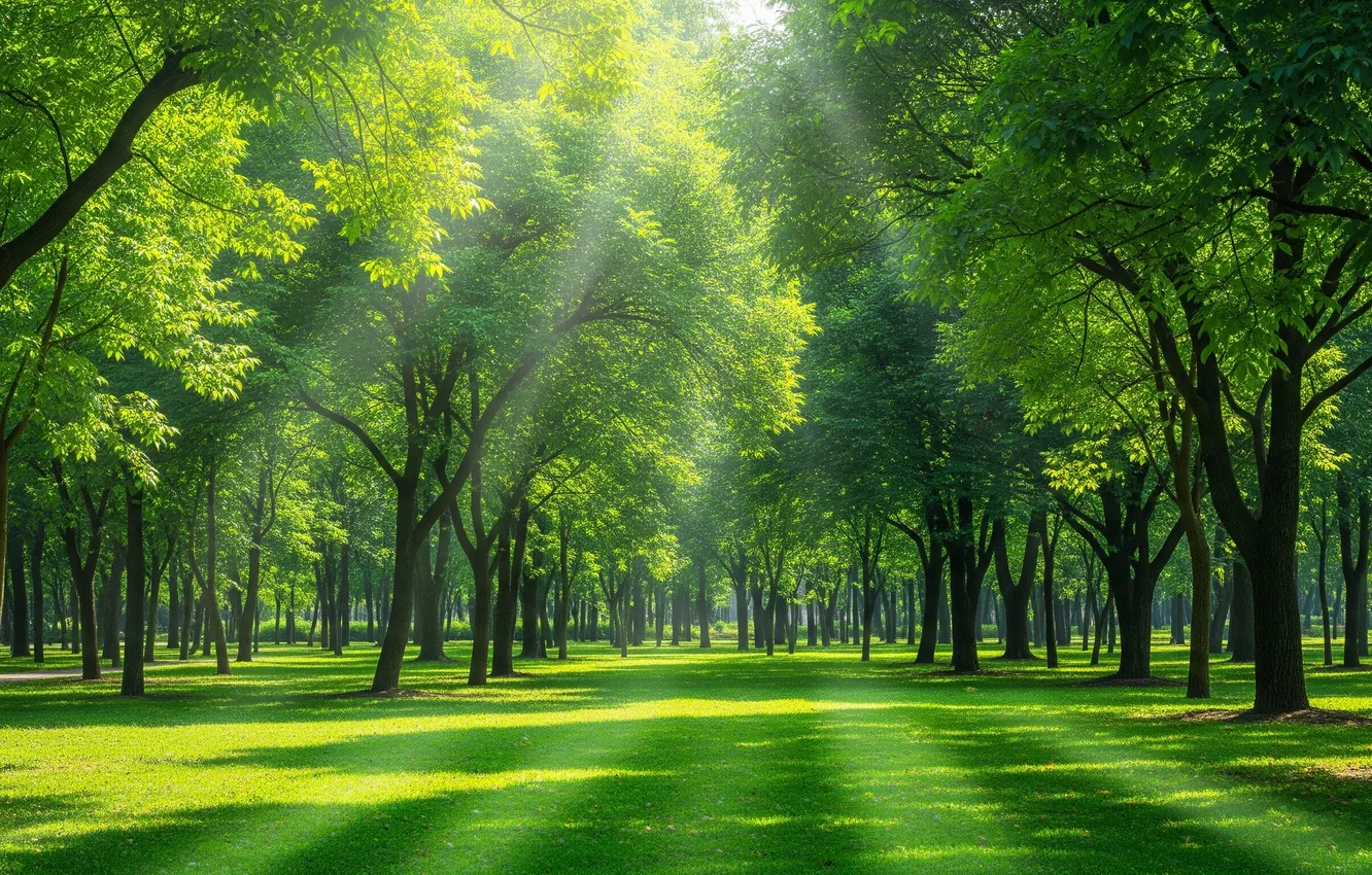 Photo wallpaper grass, the sun, trees, Park, Wallpaper, shadow, wallpaper, grass
