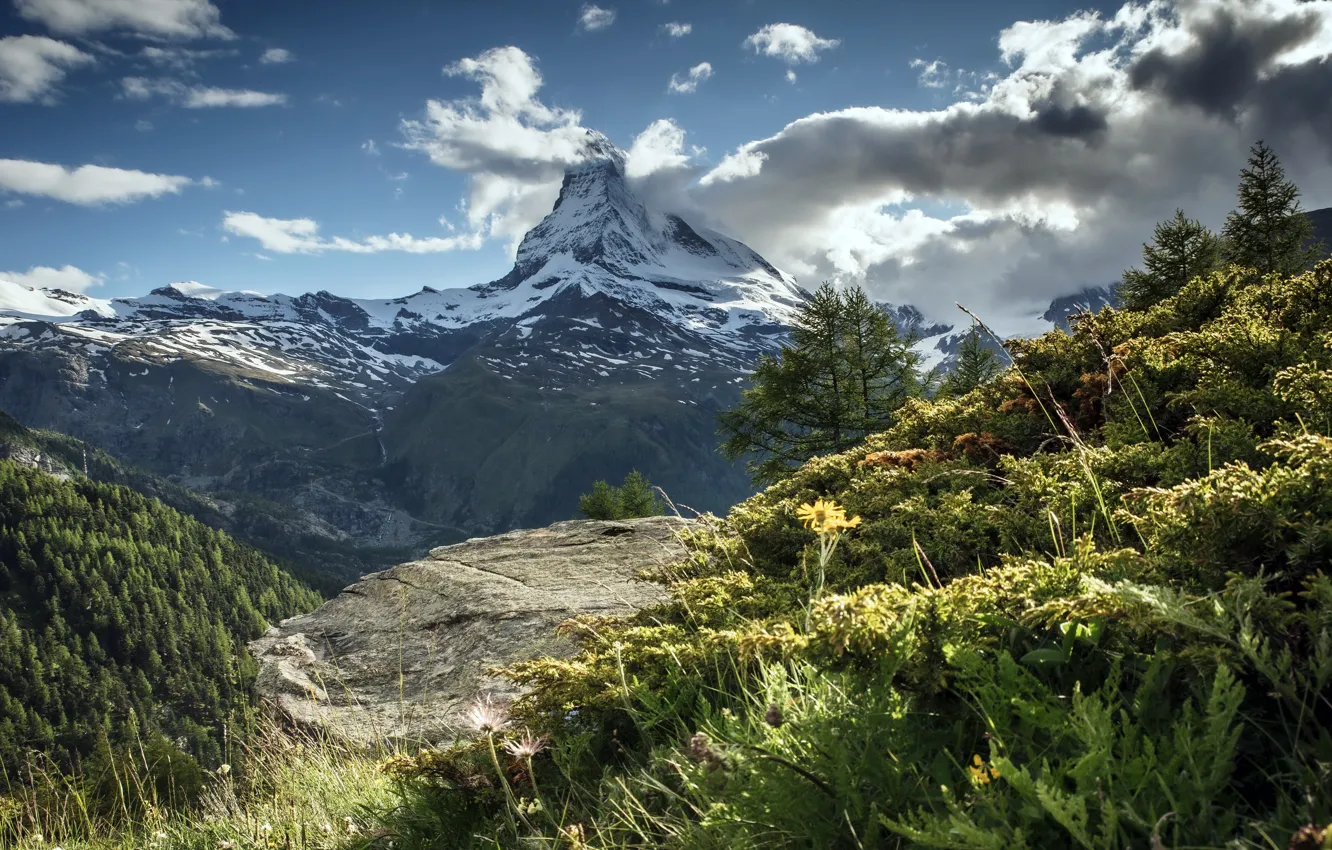 Photo wallpaper top, Matterhorn, The Pennine Alps, Switzerland, Valle d'aosta, Beautiful evening