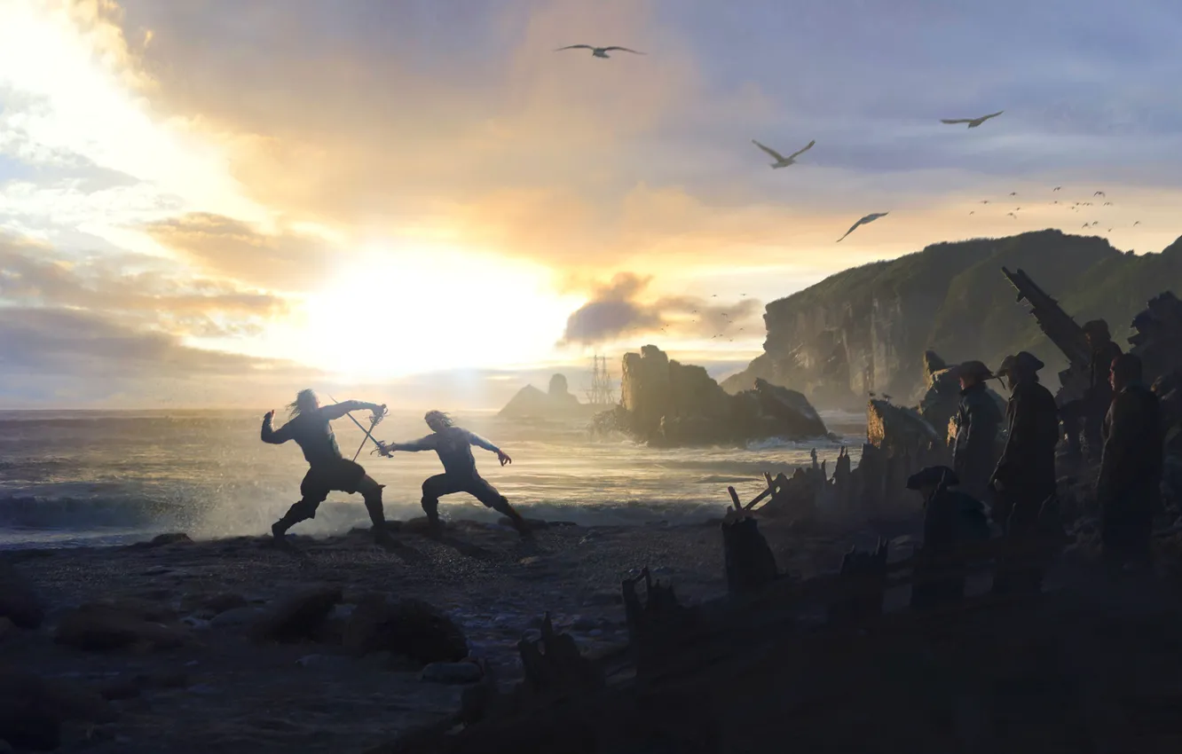 Photo wallpaper bird, shore, fight, Solomon Kane, The Blue Flame of Vengeance