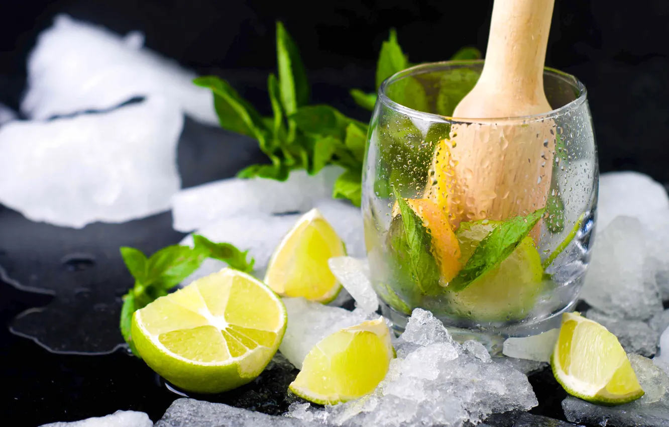 Photo wallpaper ice, glass, lime, mint
